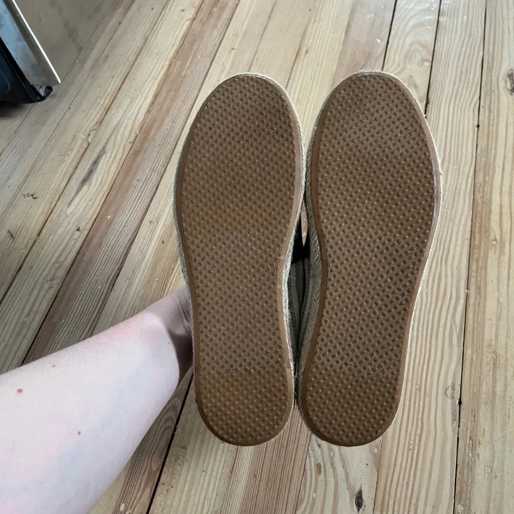 Toms Earthwise Alpargata Espadrille Black Striped Canvas Slip On Flats Women 8.5